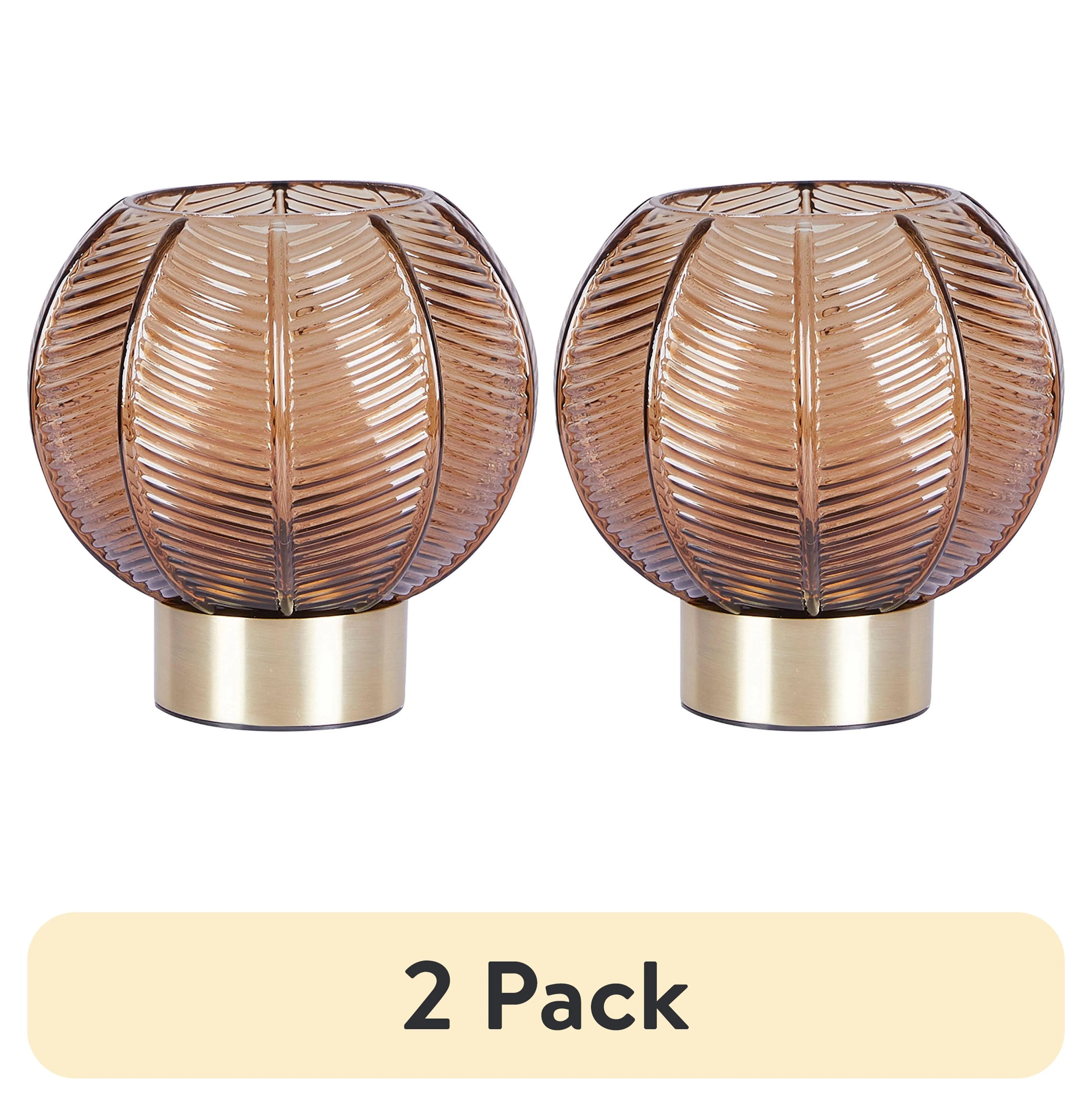 (2 pack) Beautiful by Drew Barrymore 6” Gold Table Lamp with Ribbed Glass Shade | Walmart (US)