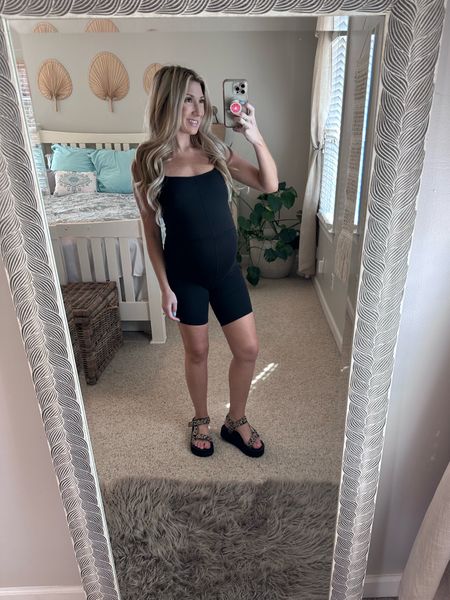 🚨 $20 Amazon biker short bodysuit!! Love this romper 🤎 So soft and fits great. 

It’s bump friendly with all the stretch!

#LTKtravel #LTKbump #LTKfit