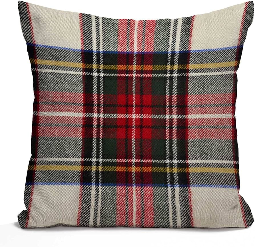 Nphuriy Plaid Pillow Cover 16x16 Inch, Scottish Tartan Red and White Wool Plaid Pattern Symmetric... | Amazon (US)