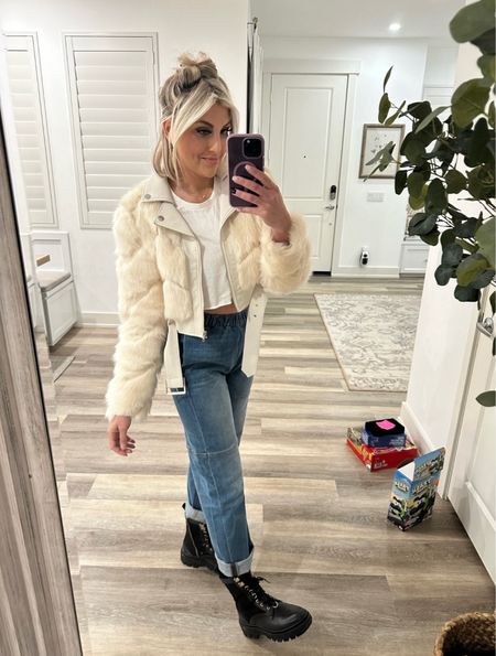 Shop my new favorite jacket by Camila Coelho! Paired with a RE/DONE crop top, Aviator Nation jeans & ALLSAINTS booties. Similar products linked!

#LTKFind #LTKstyletip #LTKshoecrush