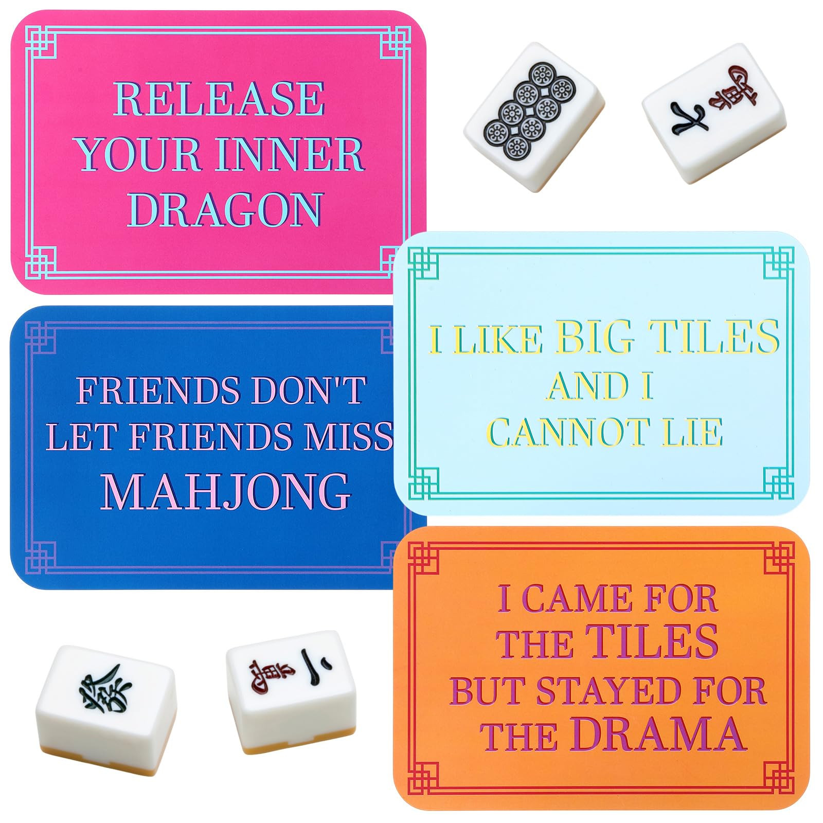 4 Pcs Mahjong Shuffler Cards with Chinese Traditional Style Frame & Funny Sayings for Mixing Shuf... | Amazon (US)