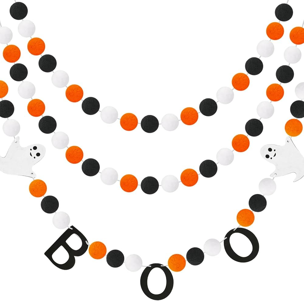 GCQQ Halloween Boo Prestrung Ghost Garland with Pompom Balls, Black White Orange Felt Garland for... | Amazon (US)