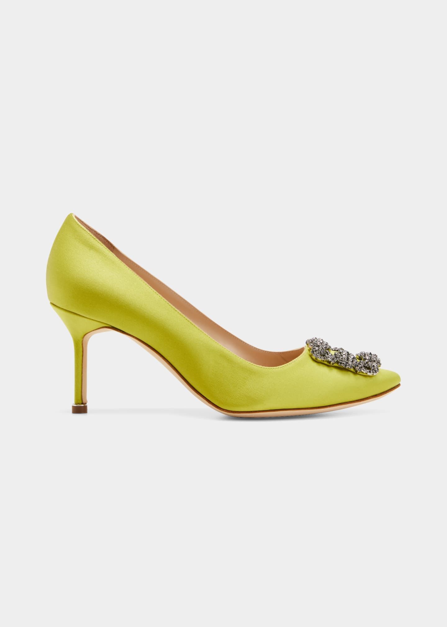 Manolo Blahnik Hangsi Satin Crystal-Buckle Pumps | Bergdorf Goodman