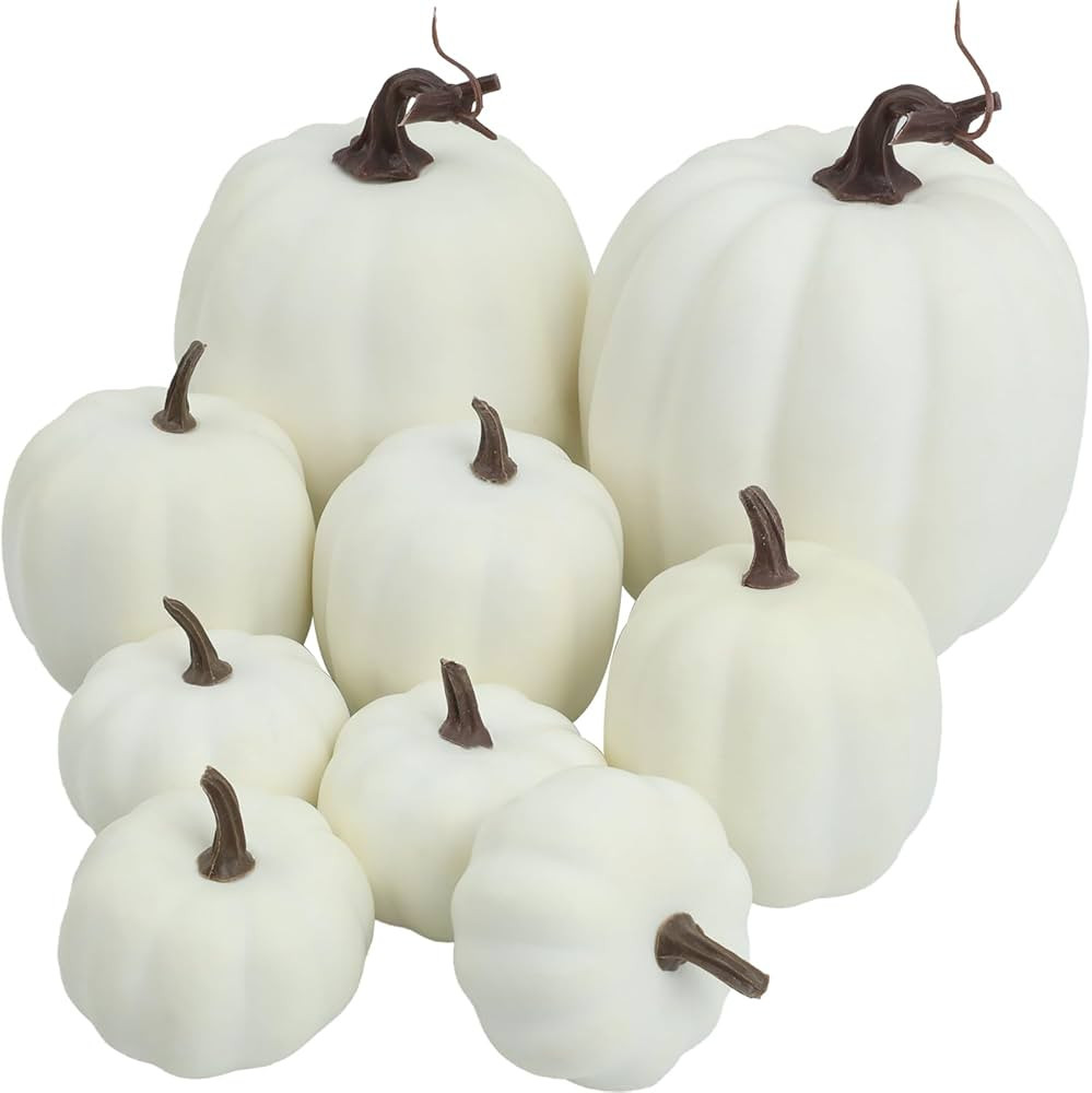 Artgar 9 PCS White Pumpkin - Large Pumpkin Decor - Fake Foam Artificial Pumpkin for Fall Harvest ... | Amazon (US)
