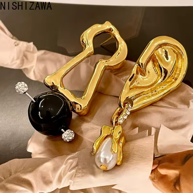 NISHIZAWA Asymmetrical Earrings for Women Hollow Out Palace Style Vintage Jewelry Hyperbole Pearl... | AliExpress (US)