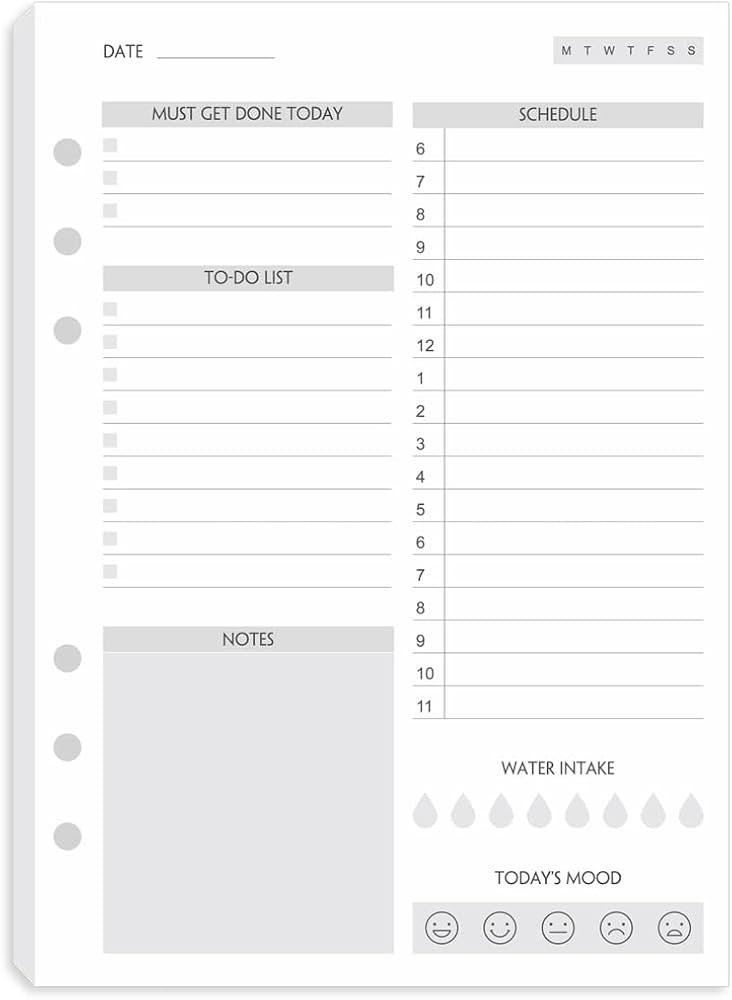 A5 To Do List Refill Paper 100 Sheets, Undated Daily Schedule, Day Priorities, Notes and Water Tr... | Amazon (US)
