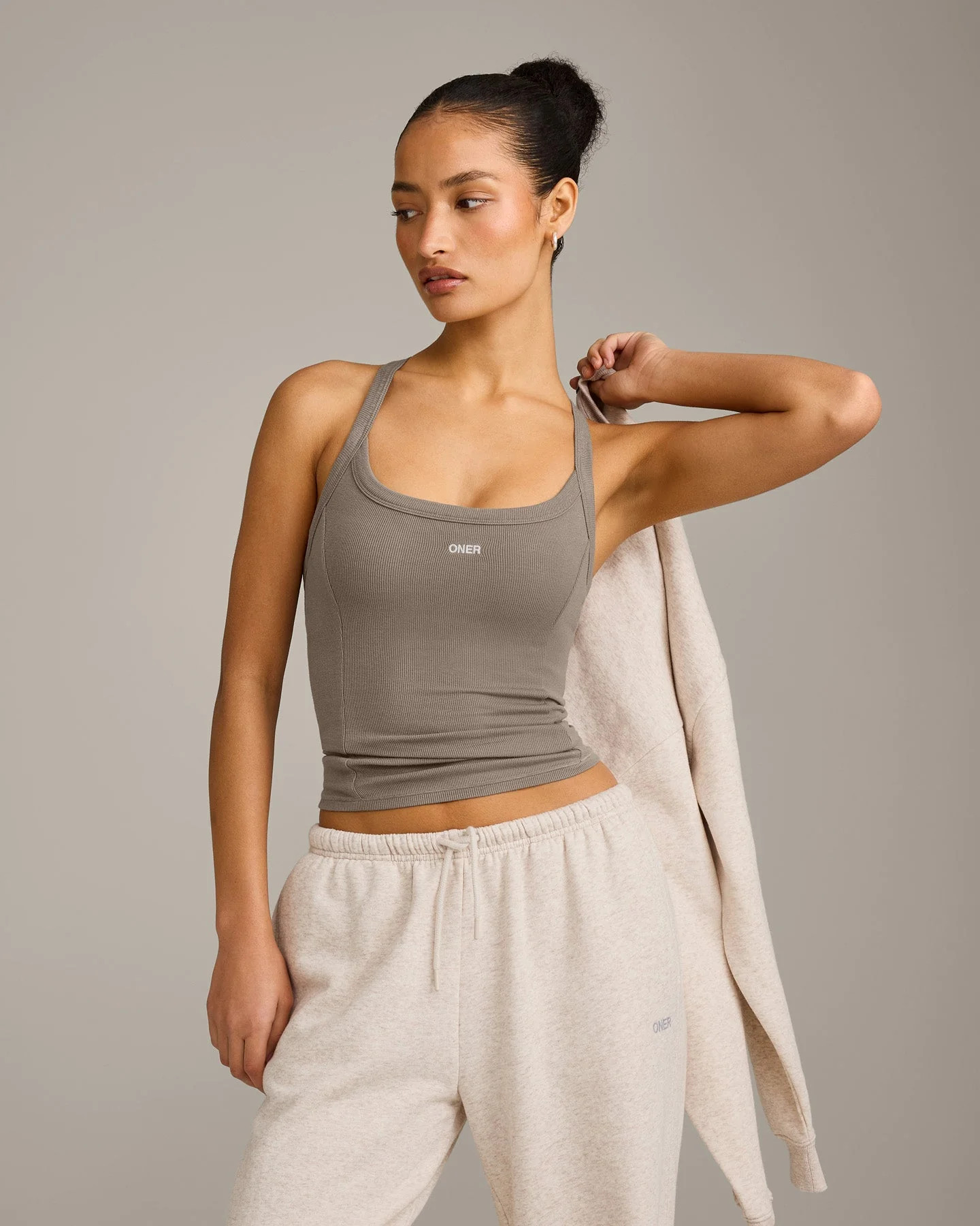 Mellow™ Rib Racer Back Tank Top with Built in Bra Shelf 
 Warm Minky | Oner Active (UK / US)