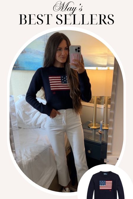 The perfect sweater for July 4th!!
Summer outfit, flag sweater,  Fourth of July outfit, July fourth outfit, white pants 

#LTKSeasonal #LTKstyletip