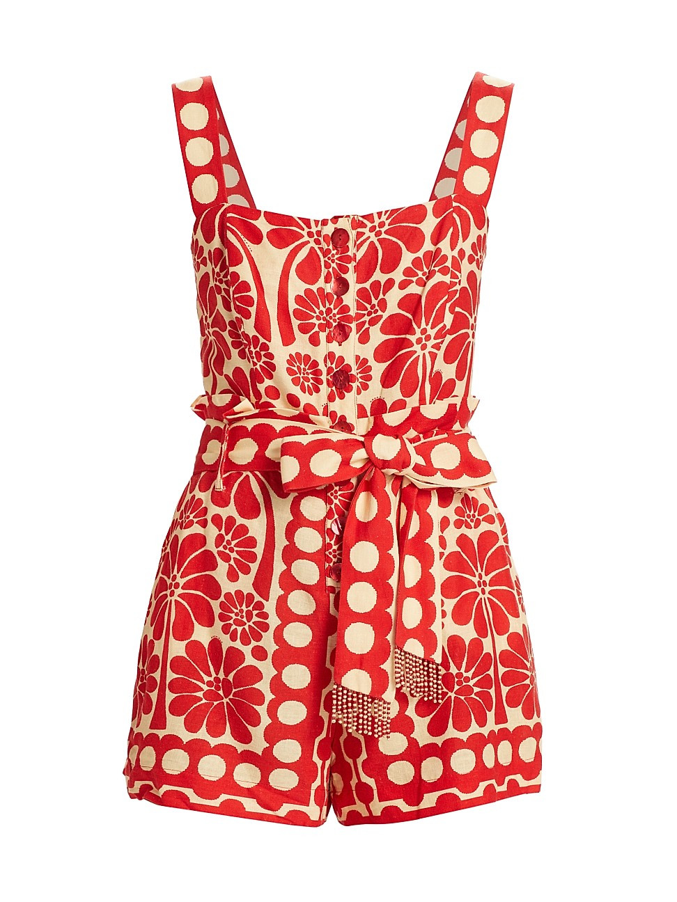 Women's Palermo Belted Linen-Blend Romper - Red - Size XXS | Saks Fifth Avenue