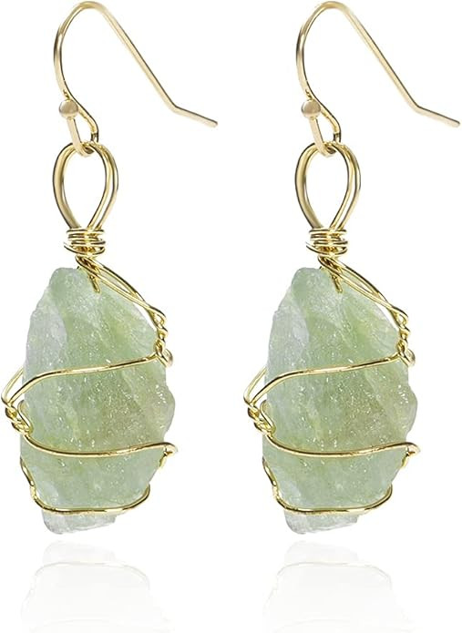 Green Fluorite Earrings, Raw Green Fluorite Earrings, Dangle Earrings, Delicate Stone Charm Gold ... | Amazon (US)