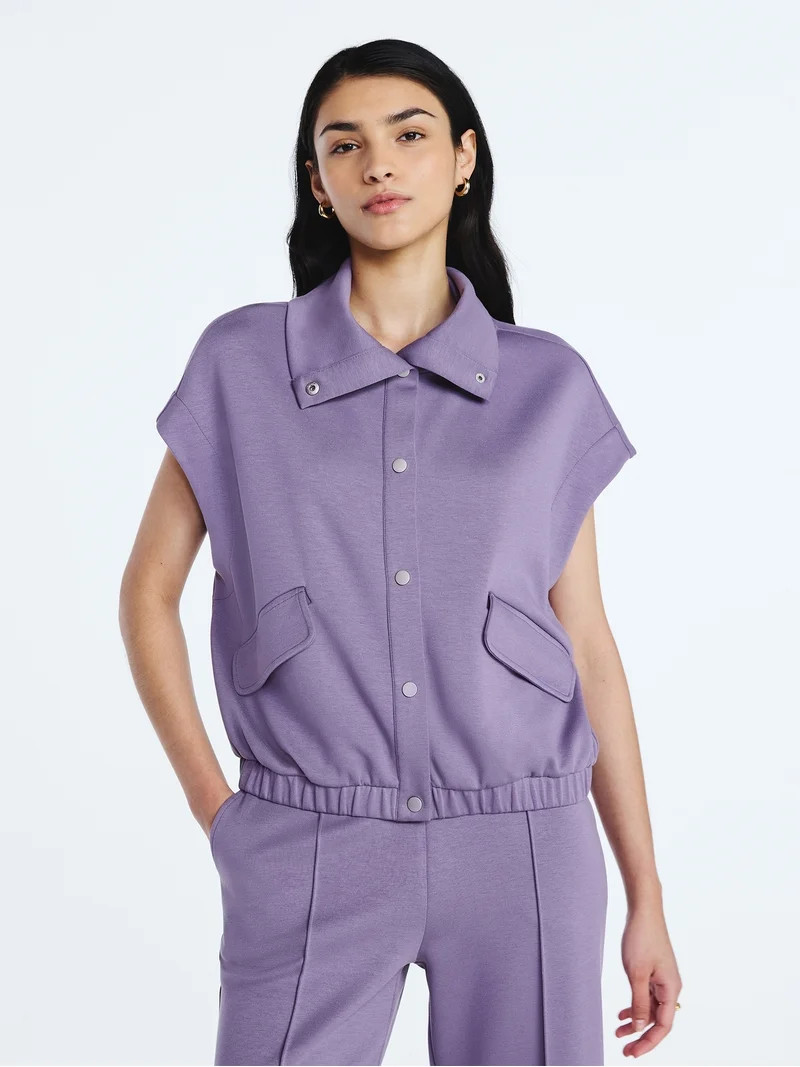 Scoop Women's and Women's Plus New Scubaknit Snap Vest, Sizes XS-4X | Walmart (US)