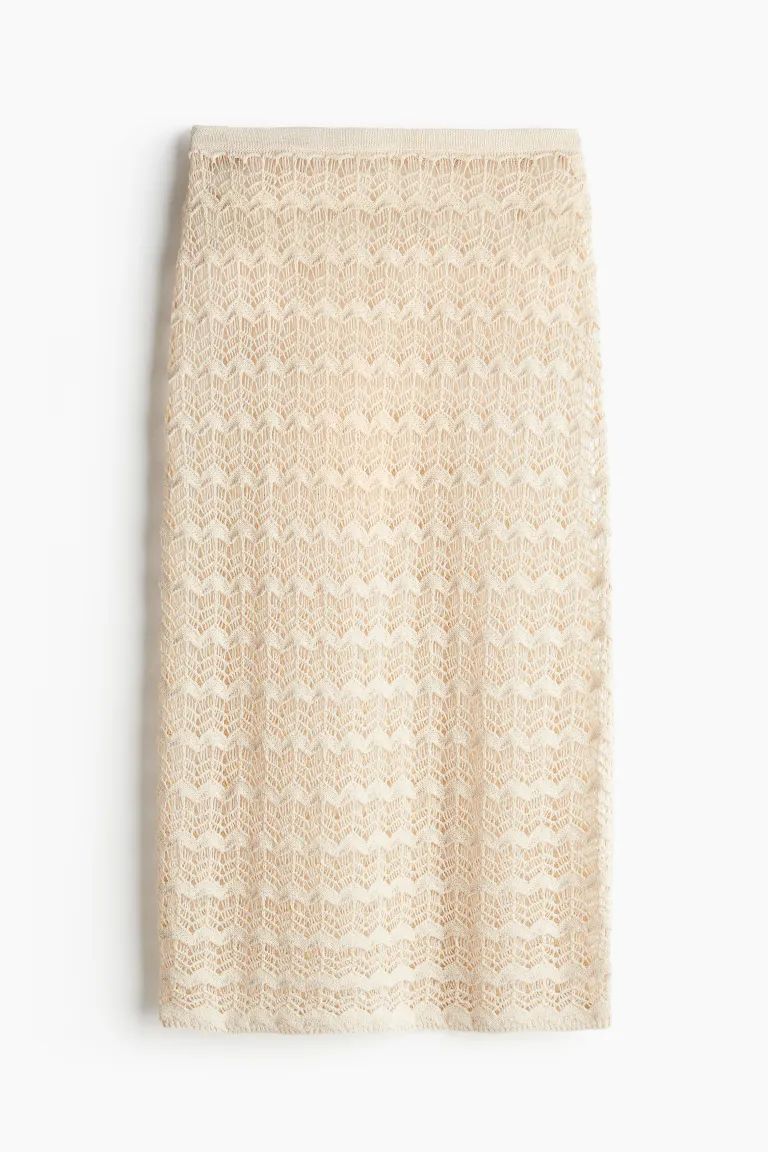 Pointelle-knit Beach Skirt - Regular waist - Midi - Cream - Ladies | H&M US | H&M (US + CA)