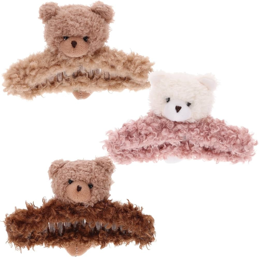 FRCOLOR 3pcs Bear Hair Claw Clips Plush Cartoon Bear Hair Catch Barrette Jaw Clamp Animal Hairpin... | Amazon (US)