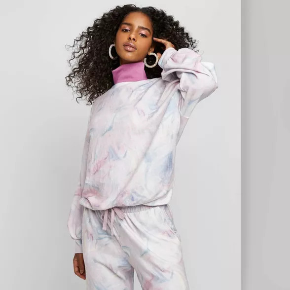 Women's Tie-Dye Crewneck Marbled Sweatshirt - Wild Fable™ White/Pink | Target