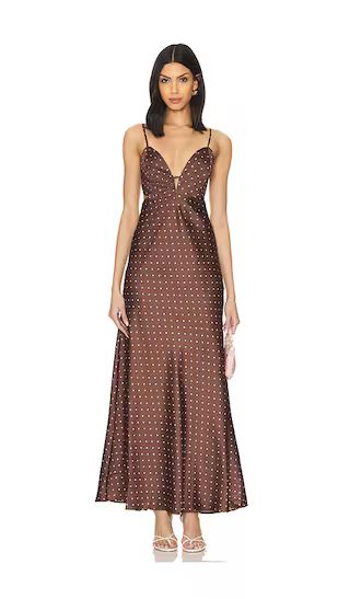 Karlotta Slip Dress in Brown & Pink Spot | Revolve Clothing (Global)