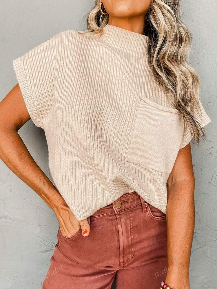 Casual Solid Color Batwing Sleeve Pocket Knit | SHEIN