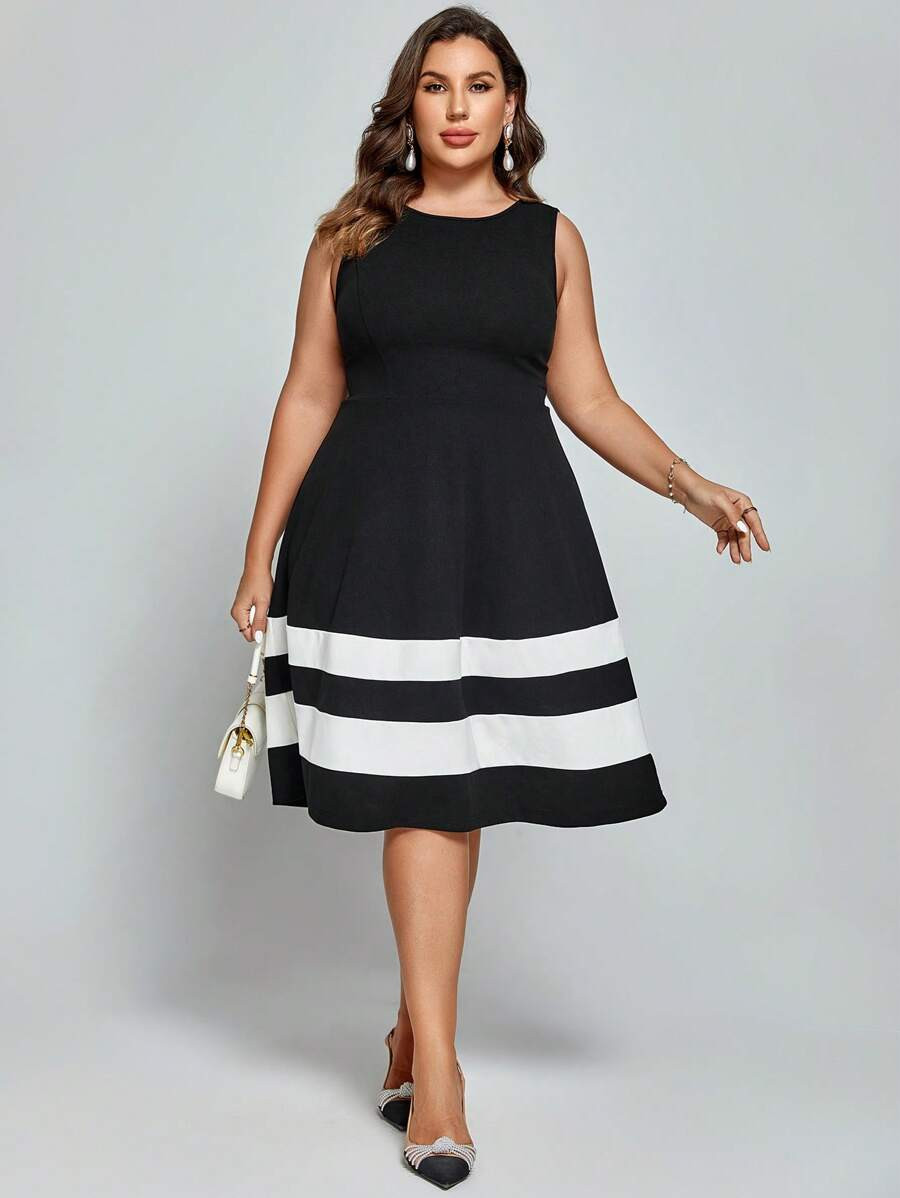 SHEIN Clasi Plus Striped Print A-line Dress | SHEIN