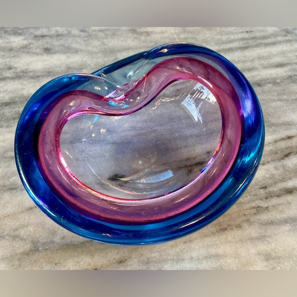 Vintage Murano hand blown pink & blue Sommerso Italian art glass bowl / ashtra… | Poshmark