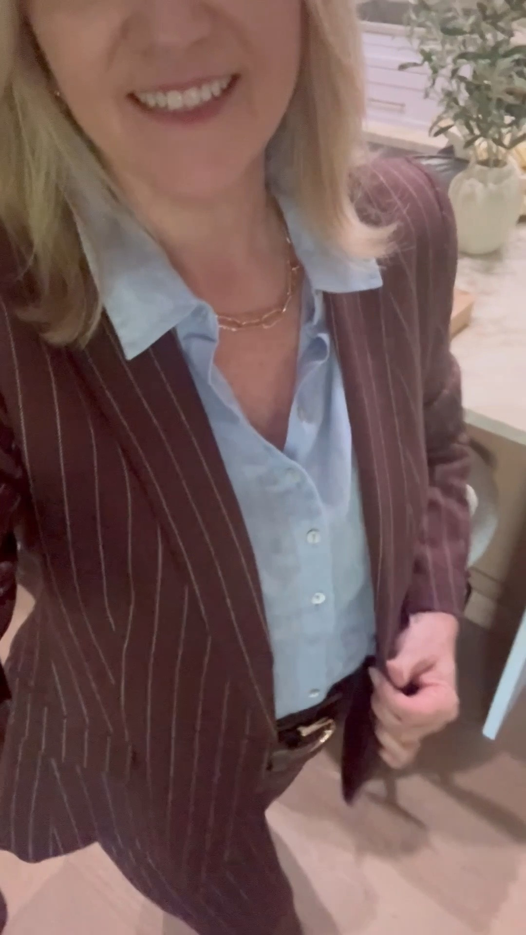 What I wore to work today.  I love this chocolate brown pinstriped suit that I tailored and chic!  Work outfit

#ThisisAnn

#LTKWorkwear #LTKdayinmylife #LTKmorningroutine