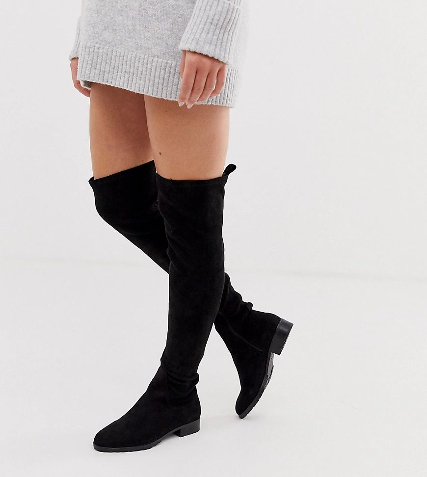 RAID Wide Fit Leyana black flat over the knee boots | ASOS (Global)
