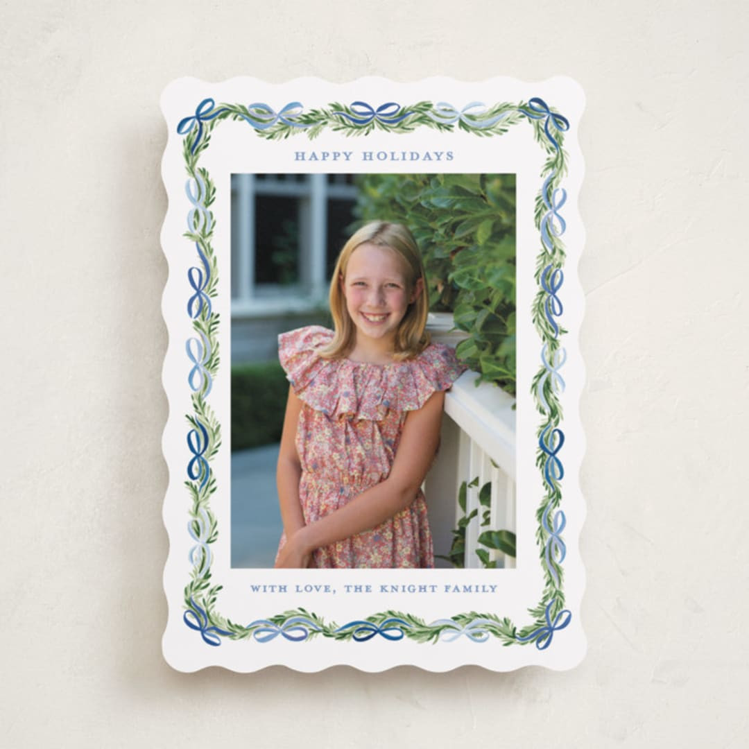 "Boughs of Bows" - Customizable Holiday Photo Cards in Pink by Sarah Knight. | Minted