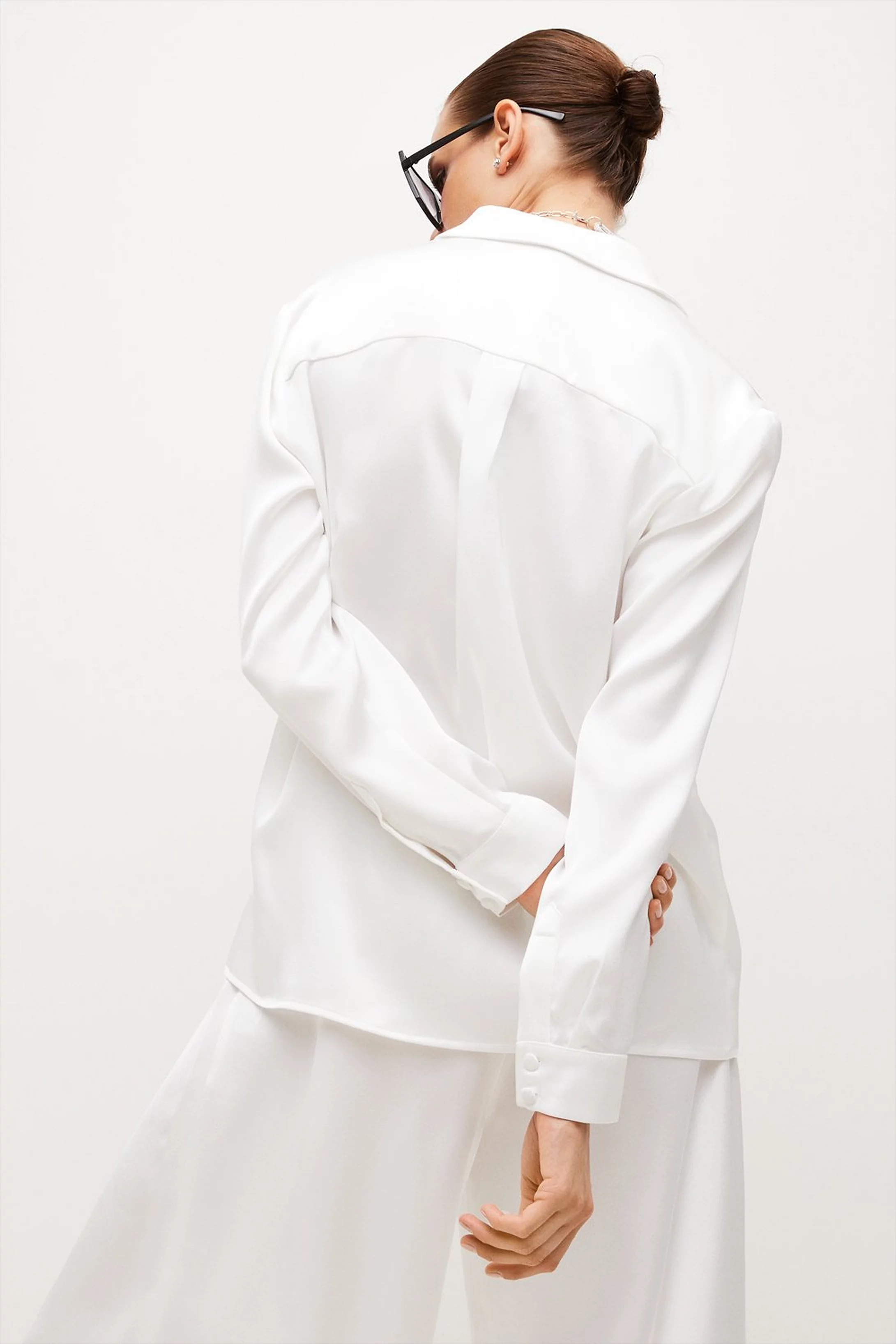 Satin Crepe Long Sleeve Shirt | Karen Millen UK & IE