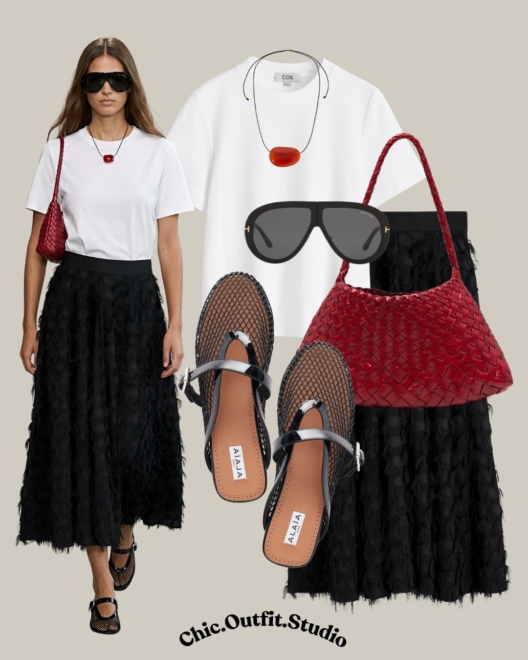White Tee & Jacquard Fringe Midi Skirt

✨A classic white cotton T-shirt paired with a black jacquard midi skirt with fringes creates an effortlessly elevated summer look. The textured skirt adds movement and sophistication, while bold red accessories bring a modern pop of color. Perfect for city weekends, lunch dates, museum visits, creative office days, travel outfits, or casual evening plans. A timeless combination that blends everyday comfort with refined European style.

✨Tags: white T-shirt outfit women, black jacquard midi skirt, fringe midi skirt, textured black skirt, elegant summer outfit, smart casual outfit women, European style outfit, minimalist summer fashion, elevated basics, capsule wardrobe outfit, travel outfit women, chic everyday style, summer city outfit, modern classic outfit

#LTKsummer #LTKshoes #LTKbag