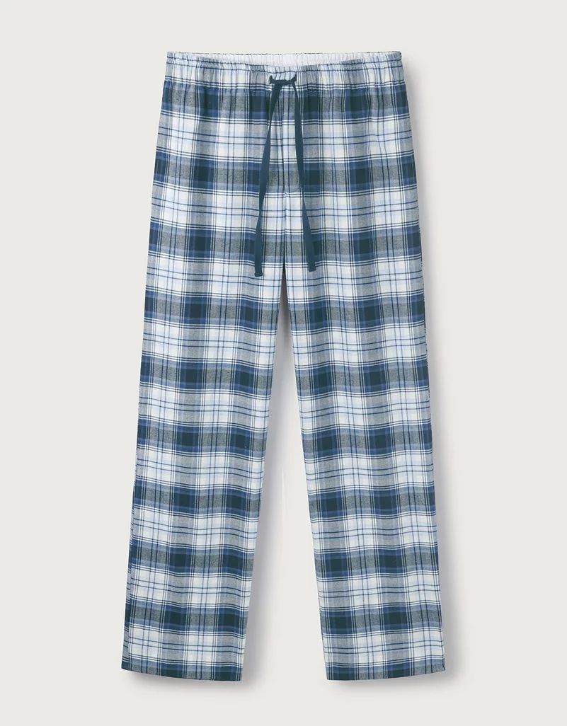 Men's Blue Check Brushed-Cotton Pyjama Bottoms | The White Company (UK)