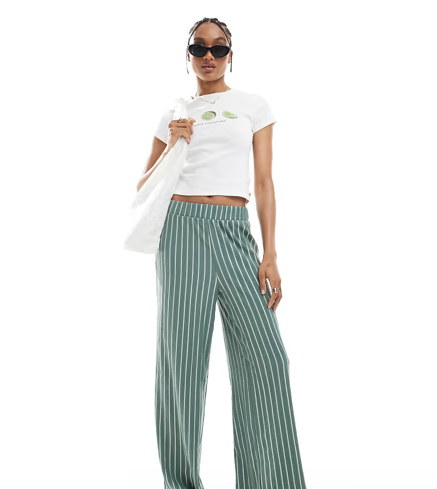 ONLY Tall wide leg textured trouser in green stripe | ASOS (Global)
