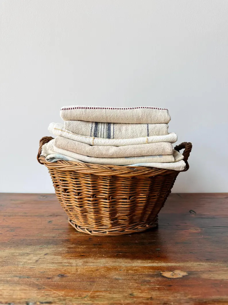 Vintage Wicker Basket | Woven Wash Basket with Handles | Garden Gathering Basket | Primitive Farm... | Etsy (Global)