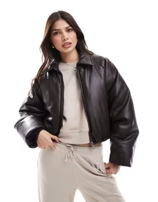 Pull&Bear ultra padded Dad jacket in chocolate brown | ASOS (Global)