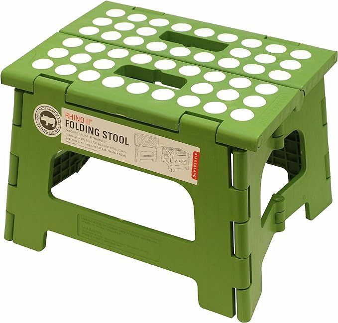 Kikkerland Foldable Sturdy Non- Slip Compact Lightweight Plastic Rhino II Step Stool, Green, Hold... | Amazon (US)