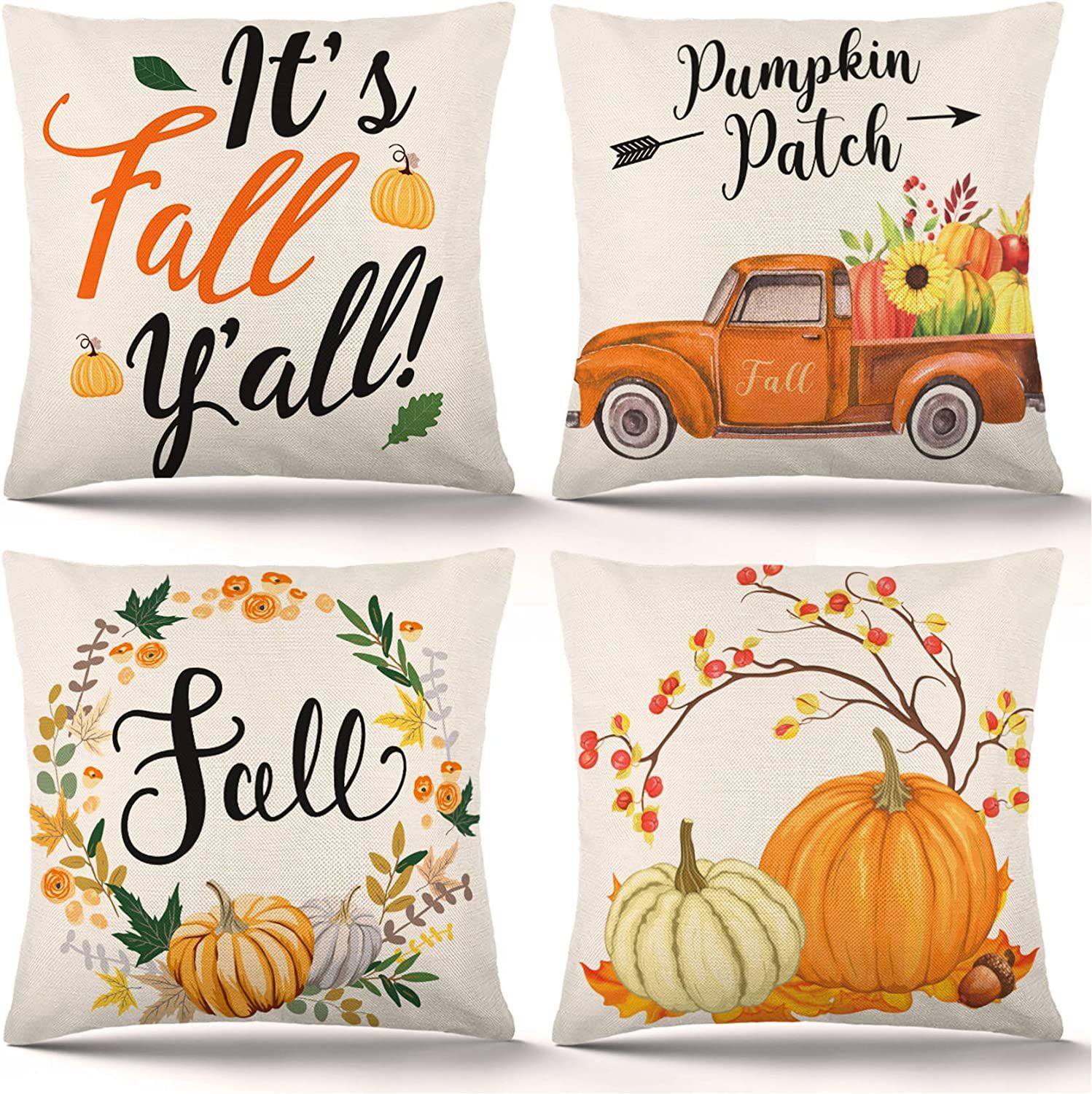 DecorX Fall Pillow Covers 18×18 Inch Set of 4 Autumn Pumpkin Pillow Covers Holiday Rustic Linen ... | Walmart (US)