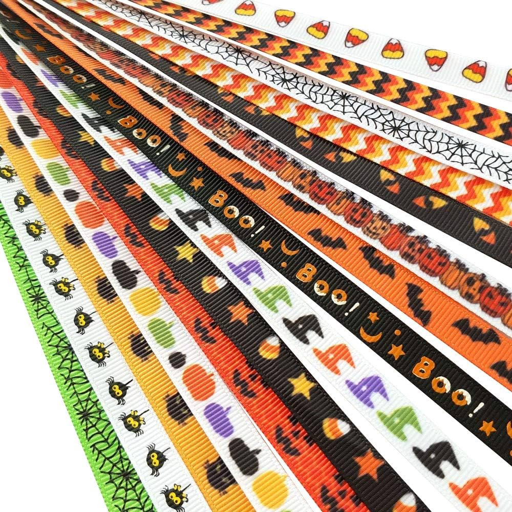 Chenkou Craft 3/8" (10mm) Assorted 15yards Halloween Grosgrain Ribbon DIY Craft Accessory Happy H... | Amazon (US)