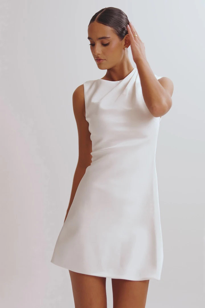 Granger Satin Structured Mini Dress - White | MESHKI US