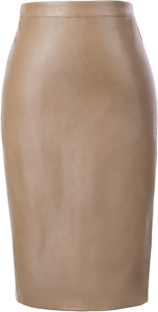 Kate Kasin Women's Faux Leather Pencil Skirt Stretchy Business Pencil Skirt Knee Length Midi Skir... | Amazon (US)