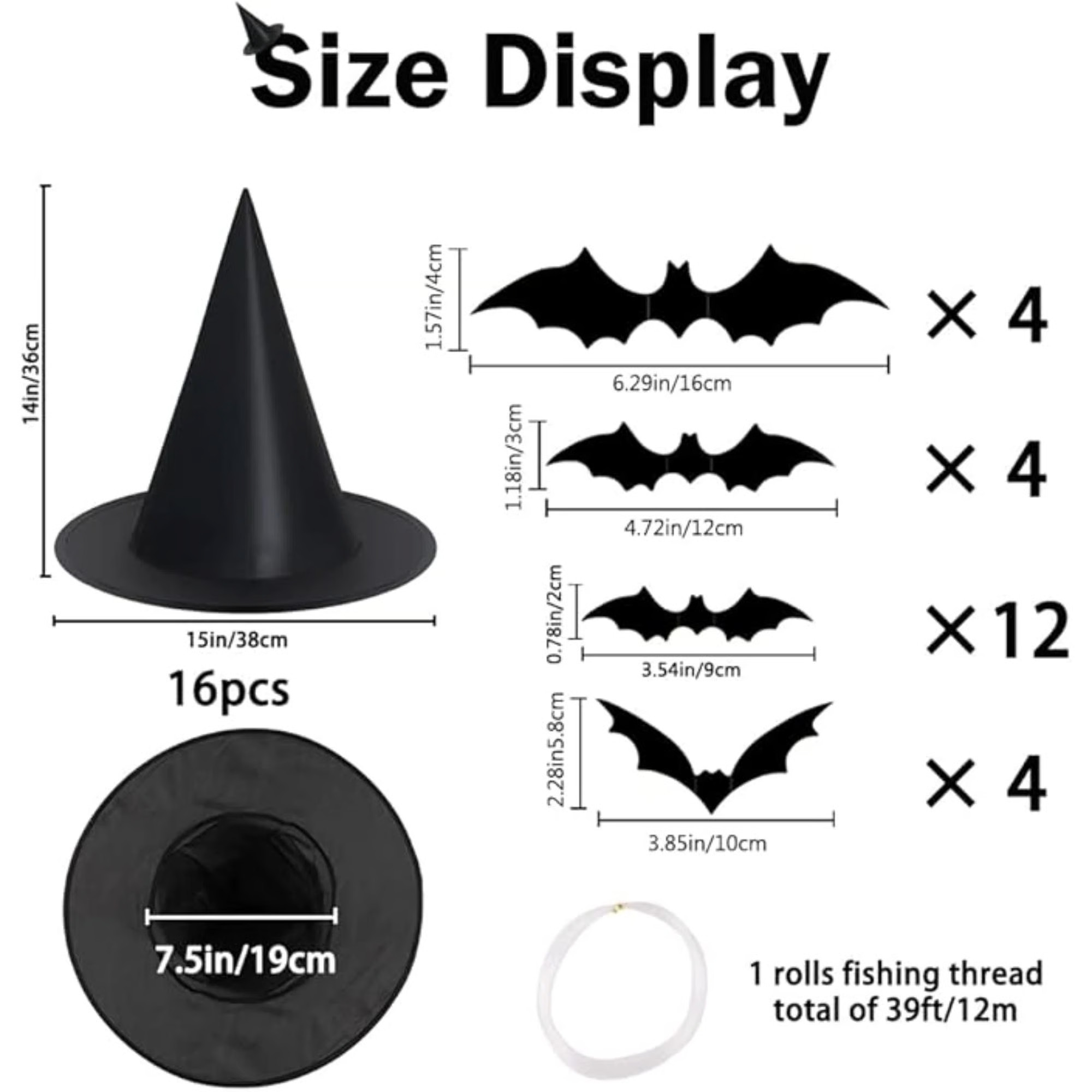 12Pack Black Halloween Witch Hats With 3D Bats Wall Decor Halloween Costume Witch Accessories Cap... | Wayfair North America