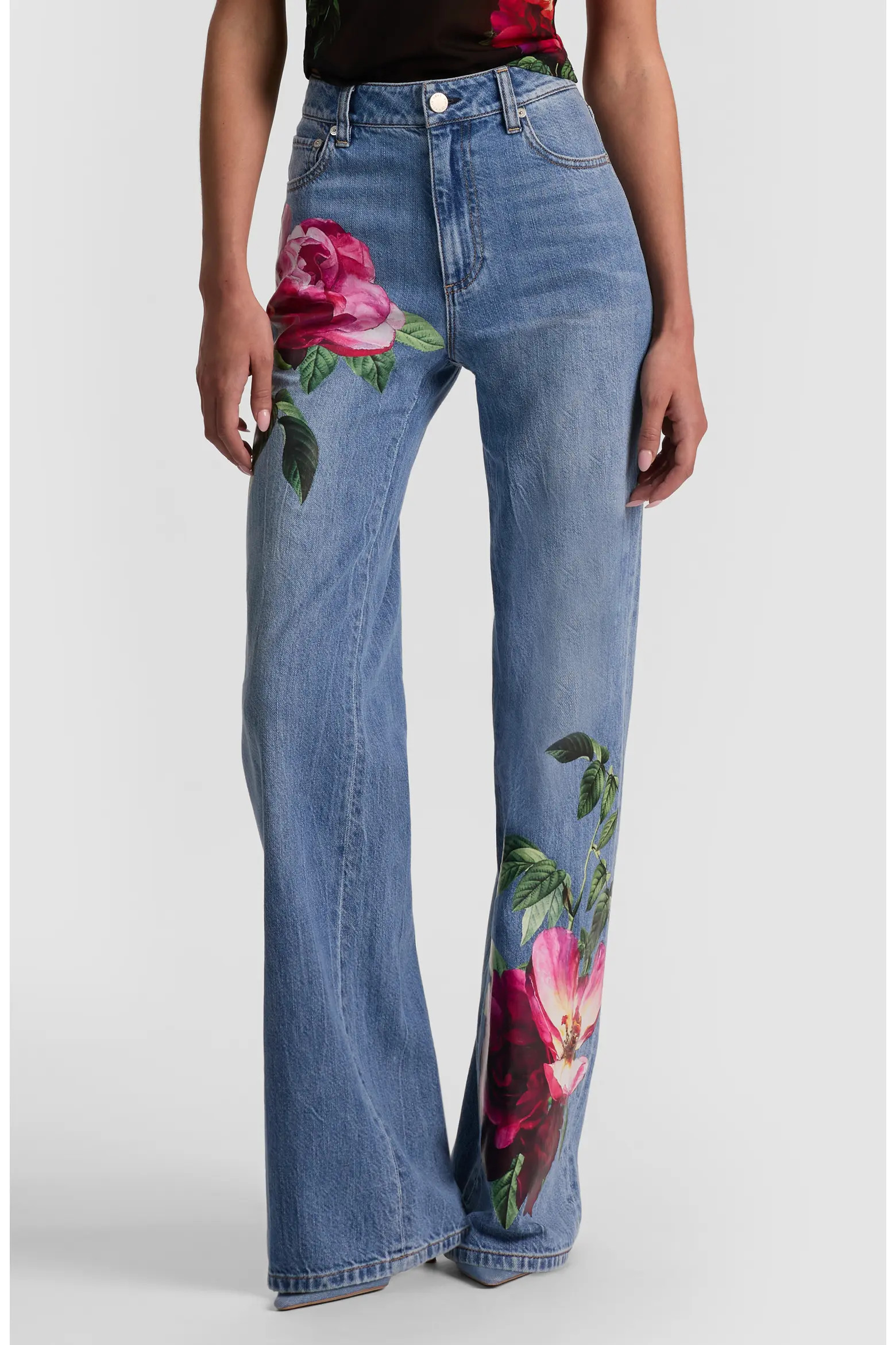 Chic Placed Floral Wide Leg Jeans (Women) | Nordstrom | Nordstrom
