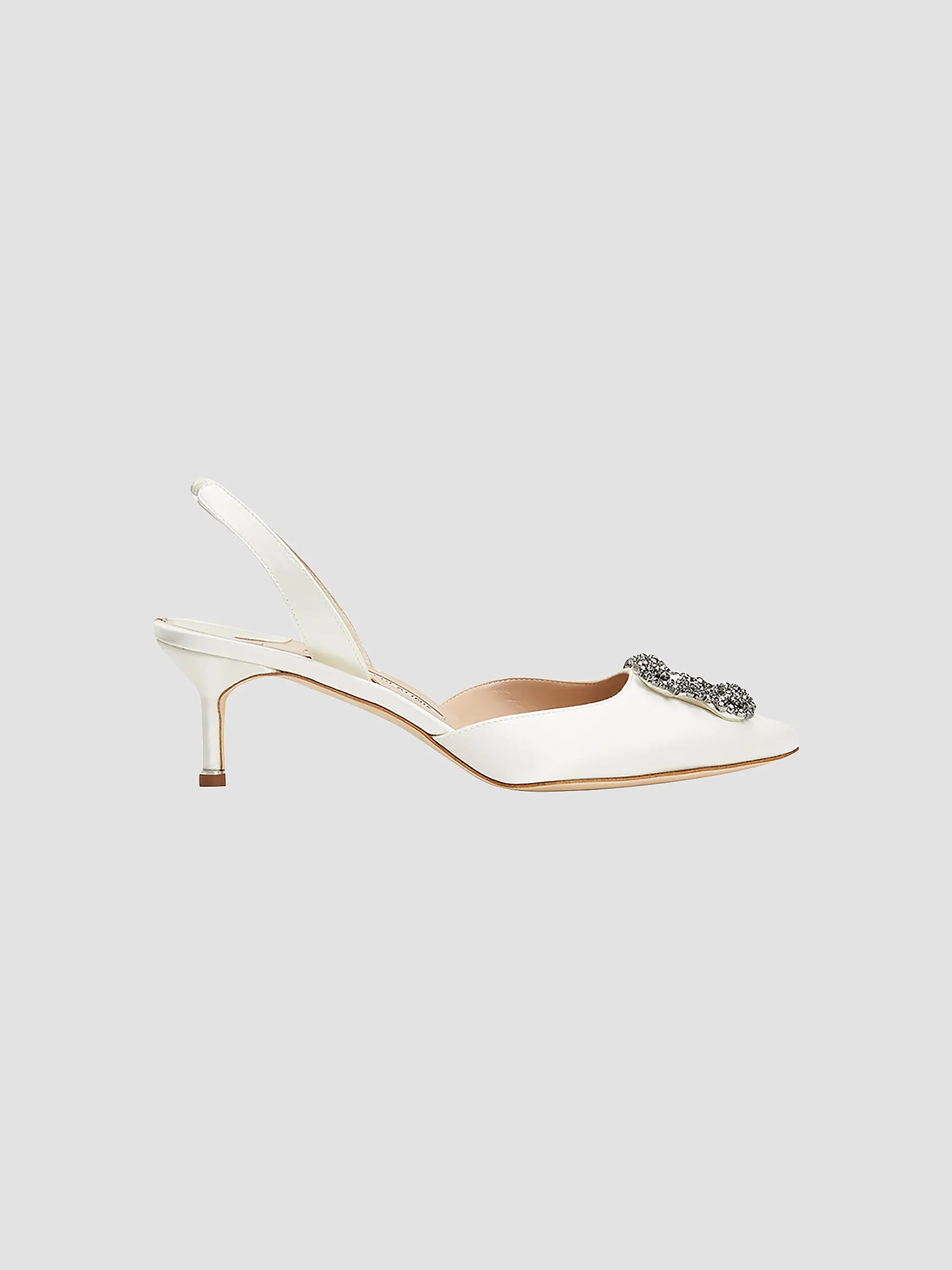 Manolo Blahnik Hangsi 50MM Crystal-Buckle Satin Slingback Pumps | Saks Fifth Avenue | Saks Fifth Avenue
