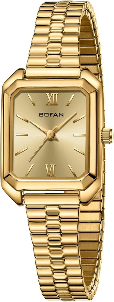 BOFAN Square Small Gold Watches for Women Easy Read Ladies Quartz Wrist Watches with Gold Stainle... | Amazon (US)