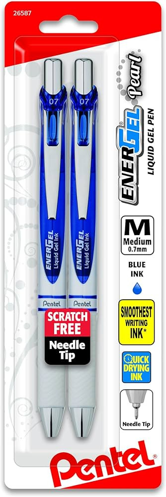 Pentel EnerGel Pearl Retractable Liquid Gel Pen, Needle Tip (0.7mm) Medium Line, Blue Ink, 2-Pk (... | Amazon (US)
