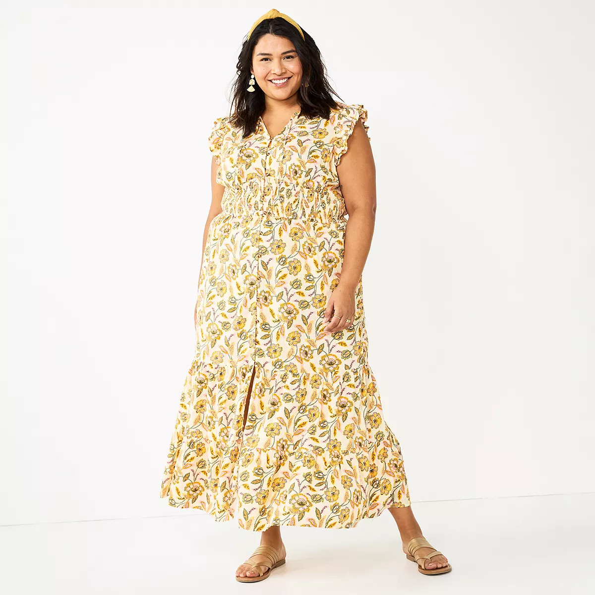 Plus Size Sonoma Goods For Life® Ruffle Sleeve Smocked Maxi Dress | Kohl's