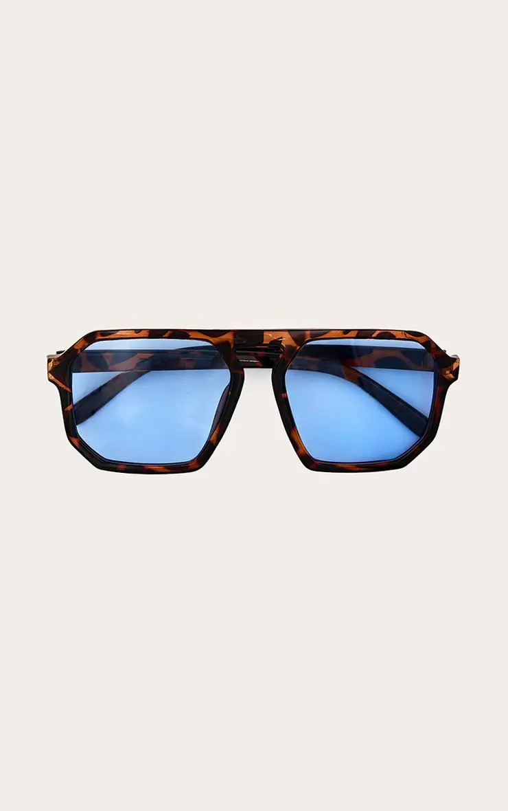 Tortoiseshell Blue Lens Aviator Sunglasses | PrettyLittleThing UK