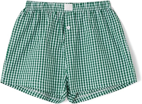Women Gingham Boxer Shorts Y2k Cute Stripes Plaid Button Elastic Waist Lounge Boxers | Amazon (US)