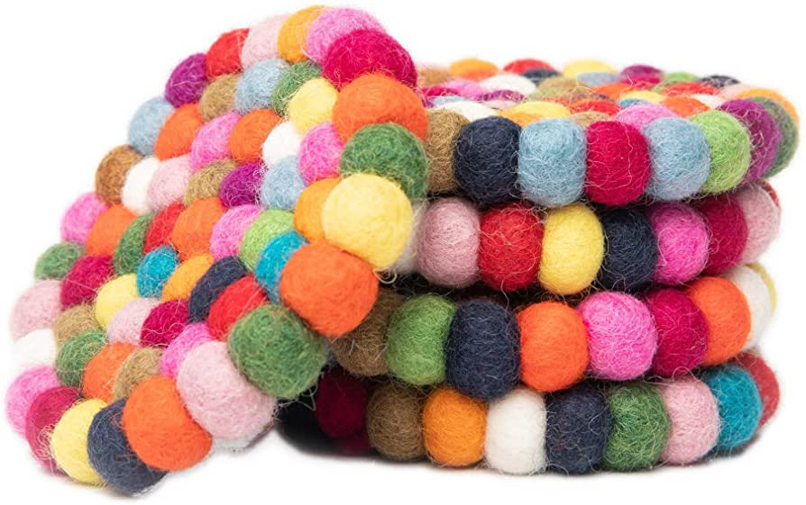 Round Felt Ball Coasters - Hand Felted in Nepal - Multi-Color Set of 5 - 100% Merino Wool - Water... | Amazon (US)