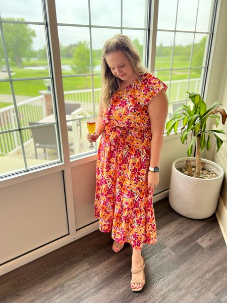 ADORED this outfit for a recent bridal shower I attended! The one shoulder floral dress is super comfortable and I constantly wear these braided heels for special occasions. My dumpling bag is also a neutral hand bag must have. 

#LTKcurves #LTKwedding #LTKSeasonal