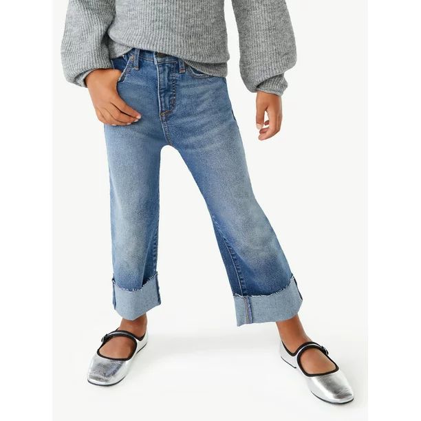 Scoop Girl's Benton Ultra High-Rise Straight Cuffed Ankle Jeans, Sizes 4-12 - Walmart.com | Walmart (US)