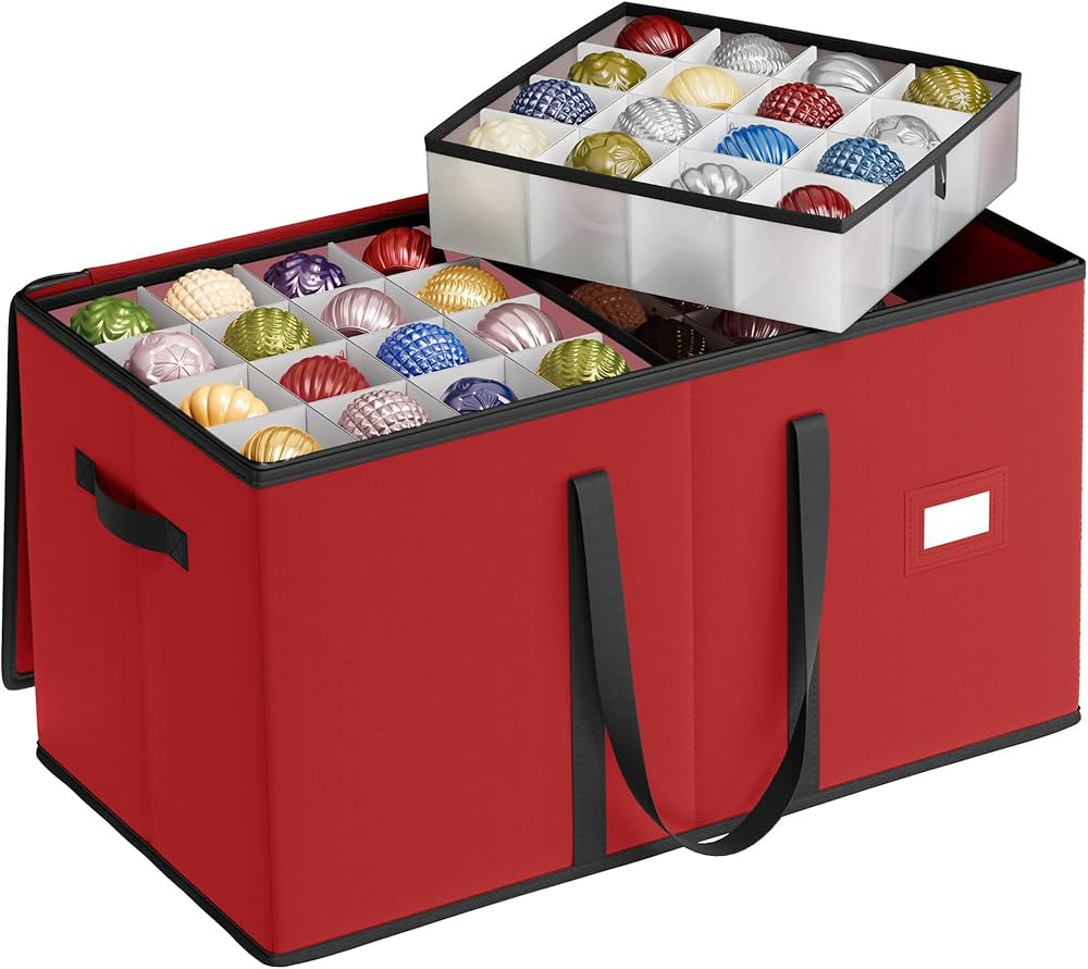 SONGMICS Large Christmas Ornament Storage Box, Dual Zippers, Stackable Christmas Storage Containe... | Amazon (US)