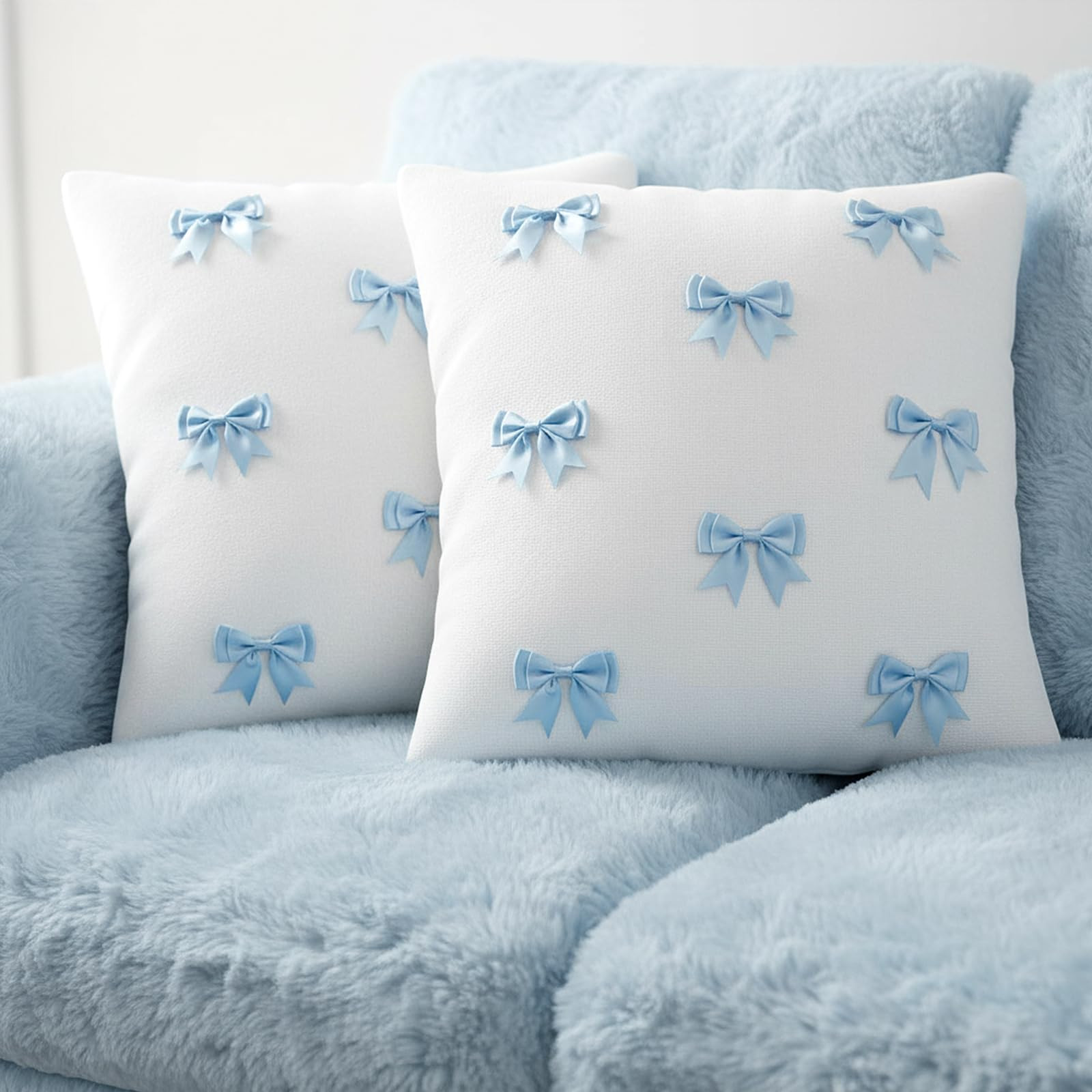 Breling Blue 2 Pack 18 x 18 Inch Hand-Sewn Bows Pillow Covers Set Valentines Day Cute Canvas Prep... | Amazon (US)