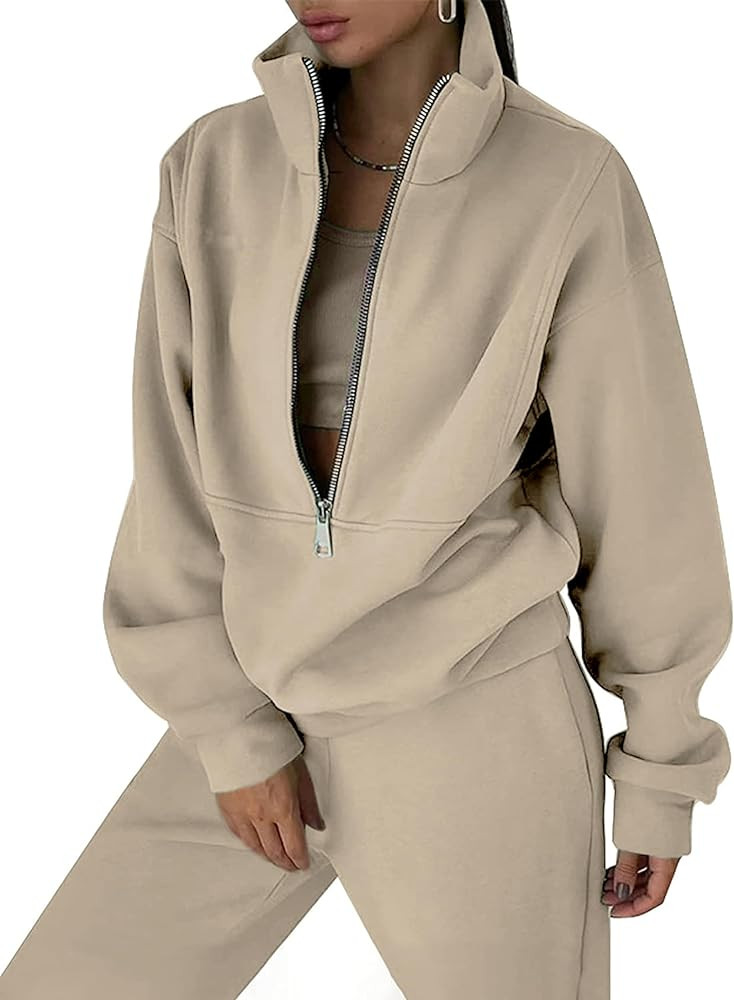 Himosyber Women Sweatsuits Half Zip Fleece Sweatshirt and Pant 2 Piece Joggers Set Tracksuit | Amazon (US)